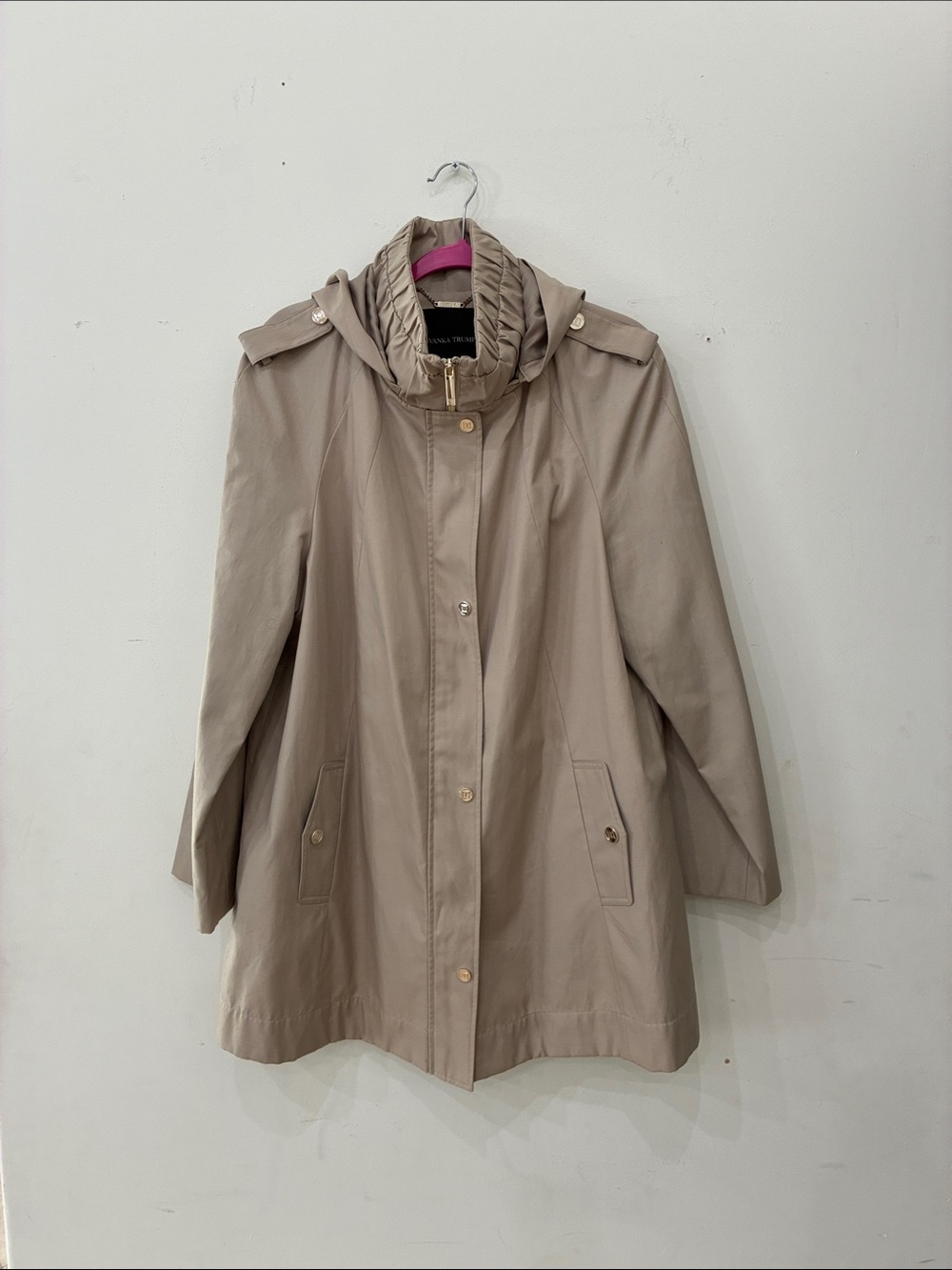 Ivanka Trump Light Taupe Hooded Trench Coat
